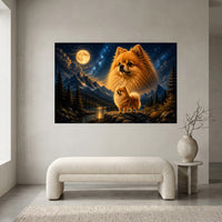 Majestic Pomeranian Dogs Oil Painting Style Canvas Print Wall Art, Serene Landscape - Mockup Display 1