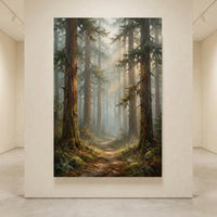 Forest Path Stretched Canvas Wall Art, Misty Woodland Print, Serene Nature Decor