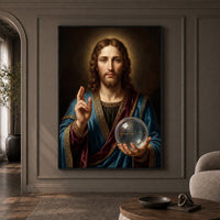 Jesus Christ Salvator Mundi Oil Painting Style Canvas Print Wall Art, Divine - Mockup Display 1