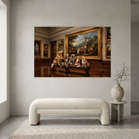 Five Dogs Admiring Art Museum Oil Painting Style Canvas Print Wall Decor - Mockup Display 1