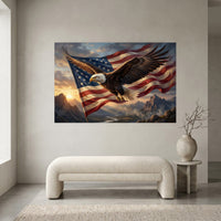 Majestic Bald Eagle American Flag Oil Painting Style Canvas Print Wall Art Patriotic Decor - Mockup Display 1