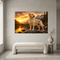 Golden Labrador Dog Mountain Lake Sunset Oil Painting Style Canvas Print Wall Art - Mockup Display 1