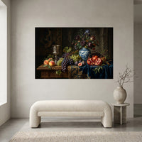 Classical Still Life Fruit Flowers Oil Painting Style Canvas Print Wall Art, Elegant Decor - Mockup Display 1