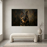 German Shepherd Stretched Canvas Wall Art, Dramatic Dog Portrait Print, Rustic Living Room Decor