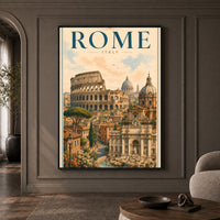 Historic Rome Cityscape Illustration Canvas Print Wall Art, Iconic Italy - Mockup Display 1