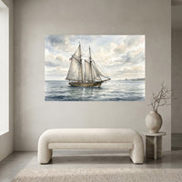 Watercolor Schooner Ship Seascape Nautical Canvas Print Wall Art Coastal Home Decor - Mockup Display 1