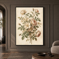 Vintage Floral Rose Bouquet Oil Painting Style Canvas Print Wall Art for Home - Mockup Display 1