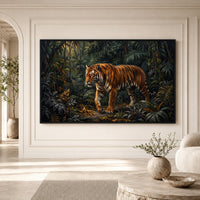 Majestic Tiger in Lush Jungle Realistic Canvas Print Wall Art, Nature-Inspired Decor - Mockup Display 1