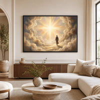 Jesus Walking on Clouds Oil Painting Style Canvas Print Wall Art, Spiritual Light - Mockup Display 1