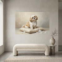 Shih Tzu Stretched Canvas Wall Art, Soft Dog Portrait Print, Elegant Bedroom Decor