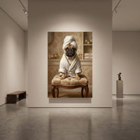 Chic Pug in Robe Oil Painting Style Canvas Print Wall Art for Bathroom Decor - Mockup Display 1