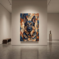 German Shepherd Abstract Oil Painting Style Canvas Print Wall Art with Gold Splatter - Mockup Display 1