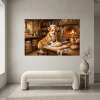 Charming Corgi Baker Oil Painting Style Canvas Print Wall Art, Rustic Bakery Decor - Mockup Display 1