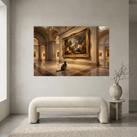 Curious Cat in Museum Oil Painting Style Canvas Print Wall Art, Elegant Gallery Decor - Mockup Display 1