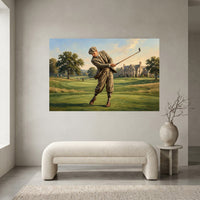 Vintage Golfer Golf Course Oil Painting Style Canvas Print Wall Art - Mockup Display 1