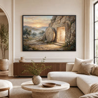 Empty Tomb Resurrection Oil Painting Style Canvas Print Wall Art, Divine Decor - Mockup Display 1