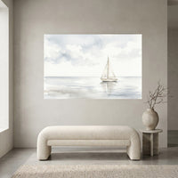 Serene Watercolor Sailboat Seascape Canvas Print Wall Art, Coastal Tranquility - Mockup Display 1
