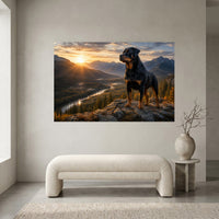 Majestic Rottweiler Dog Sunset Mountain Vista Canvas Print Wall Art - Scenic - Mockup Display 1