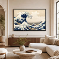 Iconic Japanese Great Wave Ukiyo-e Style Canvas Print Wall Art, Timeless Classic - Mockup Display 1