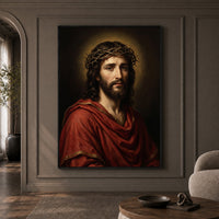 Jesus Christ Crown of Thorns Oil Painting Style Canvas Print Wall Art, Sacred Home Decor - Mockup Display 1
