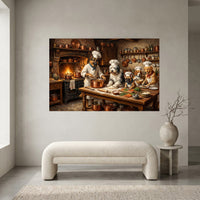 Chef Dogs Cooking Oil Painting Style Canvas Print Wall Art Rustic Kitchen Decor - Mockup Display 1