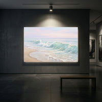 Serene Ocean Waves Textured Canvas Print Wall Art with Pastel Sky Charm - Mockup Display 1