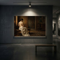 Classical Woman in Draped Gown Oil Painting Style Canvas Print Wall Art Serene - Mockup Display 2