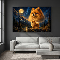 Majestic Pomeranian Dogs Oil Painting Style Canvas Print Wall Art, Serene Landscape - Mockup Display 2