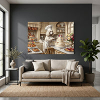 Charming Poodle Chef Baking Oil Painting Style Canvas Print Wall Art, Kitchen Decor - Mockup Display 2