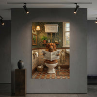 Dachshund Bathroom Stretched Canvas Wall Art, Humorous Dog Print, Vintage Powder Room Decor