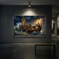 Jesus Christ Calming Storm Oil Painting Style Canvas Print Wall Art, Inspirational - Mockup Display 2