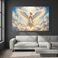 Serene Angel Figure Heavenly Rays Spiritual Art Canvas Print Wall Art, Divine - Mockup Display 2