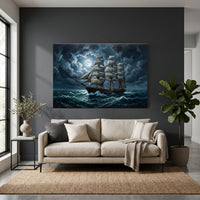 Dramatic Tall Ship Moonlit Sea Oil Painting Style Canvas Print Wall Art - Mockup Display 2