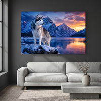 Siberian Husky Winter Mountain Sunset Realistic Canvas Print Wall Art Décor - Mockup Display 2