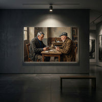 Elderly Men Playing Cards Oil Painting Style Canvas Print Wall Art, Tavern Scene Decor - Mockup Display 2