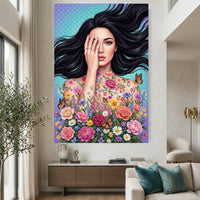 Vibrant Woman with Floral Butterflies Canvas Print Wall Art, Floral Beauty - Mockup Display 2