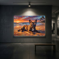 French Bulldog Sunset Beach Oil Painting Style Canvas Print Wall Art, Vibrant - Mockup Display 2