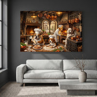 Whimsical Chef Dogs Cooking Kitchen Oil Painting Style Canvas Print Wall Art Decor - Mockup Display 2