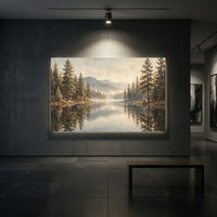 Misty Forest Lake Mountain Landscape Oil Painting Style Canvas Print Wall Art - Mockup Display 2
