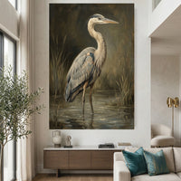 Majestic Heron Wetland Oil Painting Style Canvas Print Wall Art, Nature Decor - Mockup Display 2