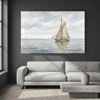 Serene Sailboat Watercolor Style Seascape Canvas Print Wall Art for Coastal Homes - Mockup Display 2