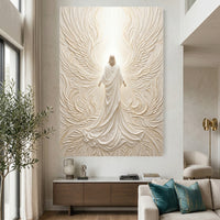 Divine Figure Textured Relief Style Angelic Wings Canvas Print Wall Art, Ethereal Glow - Mockup Display 2