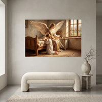 Guardian Angel & Child Praying Oil Painting Style Canvas Print Wall Art, Divine Grace - Mockup Display 2