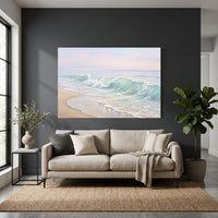 Serene Ocean Waves Textured Canvas Print Wall Art with Pastel Sky Charm - Mockup Display 2
