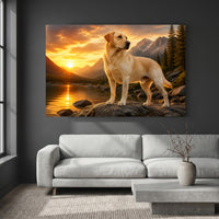 Golden Labrador Dog Mountain Lake Sunset Oil Painting Style Canvas Print Wall Art - Mockup Display 2