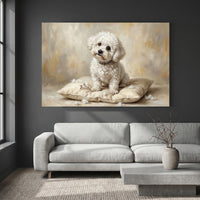 White Bichon Frise Stretched Canvas Wall Art, Soft Dog Portrait Print, Elegant Bedroom Decor