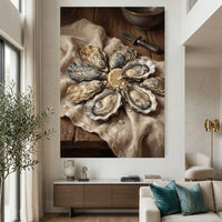 Fresh Oysters with Lemon Oil Painting Style Canvas Print Wall Art for Kitchen - Mockup Display 2