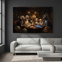 Canine Council Oil Painting Style Canvas Print Wall Art for Study Room - Mockup Display 2