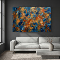 Bold Abstract Textured Palette Knife Canvas Print Wall Art, Blue Orange Gold - Mockup Display 2