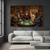 Sophisticated Chimpanzees Poker Game Oil Painting Style Canvas Print Wall Art - Mockup Display 2